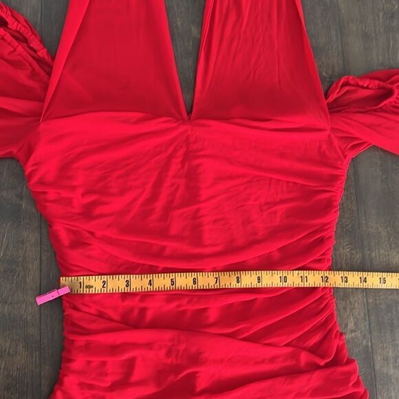 ANRABESS Sexy V Neck Ruched Bodycon Mini Dress Puff Long Sleeve Cocktail - Picture 9 of 12